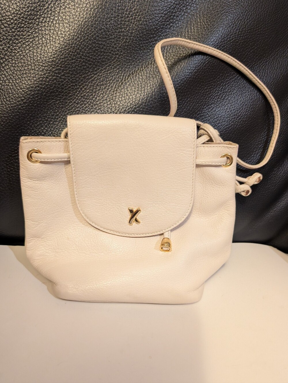 Vintage Paloma Picasso Cream Leather Convertible Shoulder Bag Backpack Gold